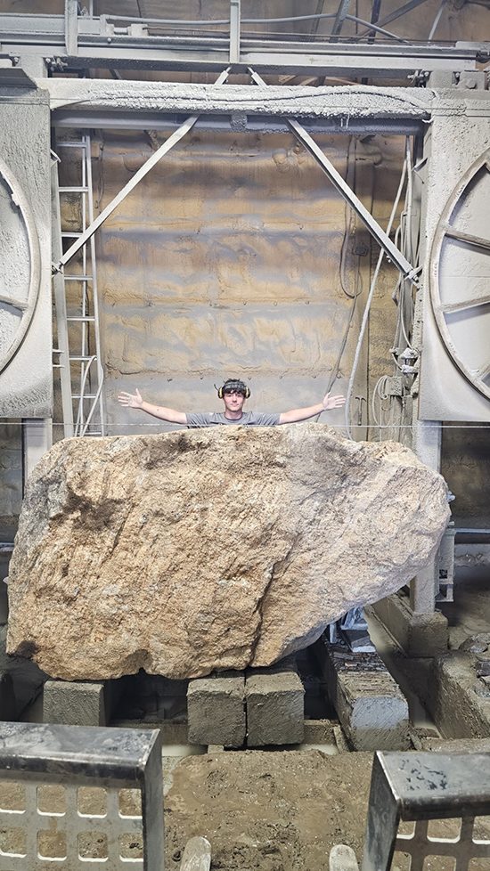 Large custom granite boulder being fabricated at Granite Companies MN