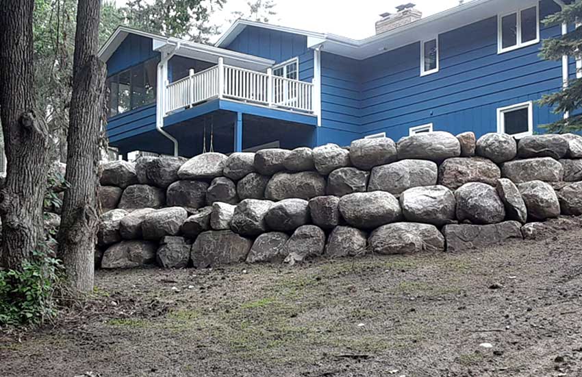 Completed boulder wall in Minnesota